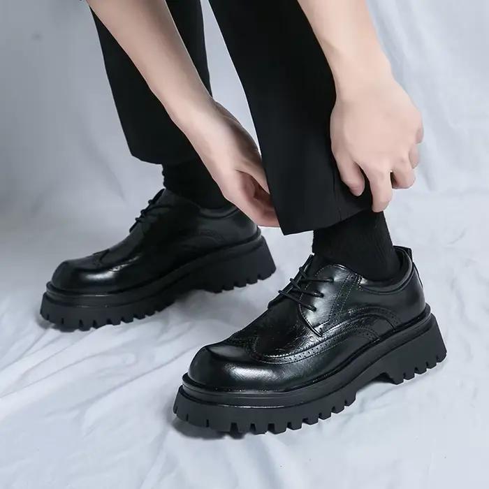 Chaussures formelles en cuir verni pour hommes, plate-forme confortable, luxe, cuir véritable, éléga
