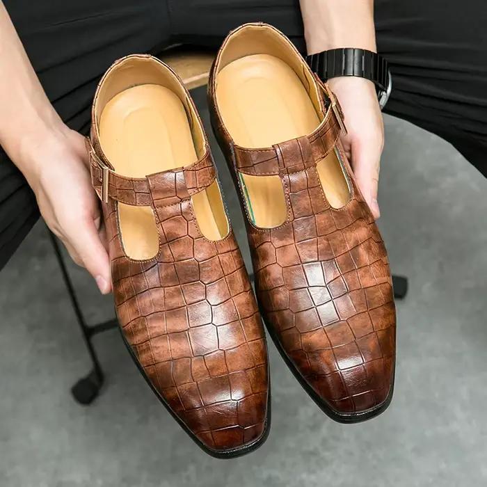 Mocassins en cuir PU faits à la main pour hommes, chaussures provoqué