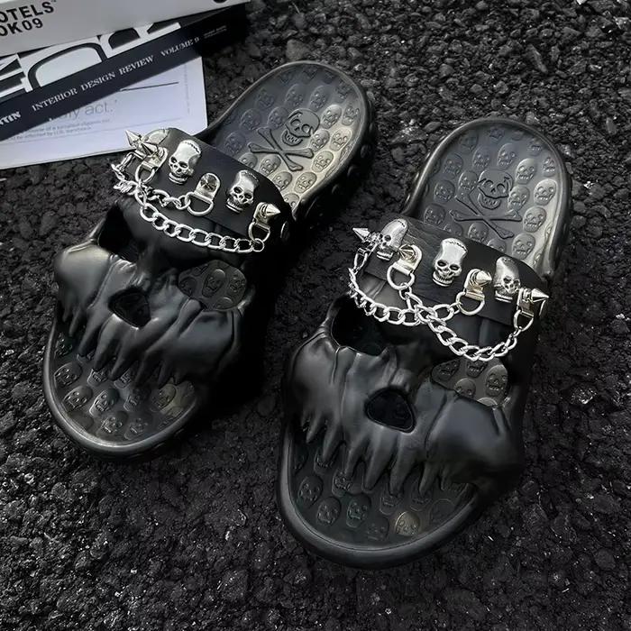 Sandales Antidérapantes à Motif de Crâne pour Homme et Femme, Pantoufles de dehors, Confortables, po