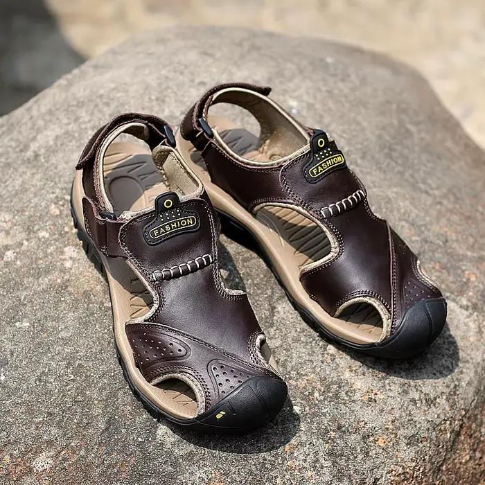 Sandales en cuir véritable pour hommes, chaussures d'extérieur, de plage, grande taille 38-48, panto