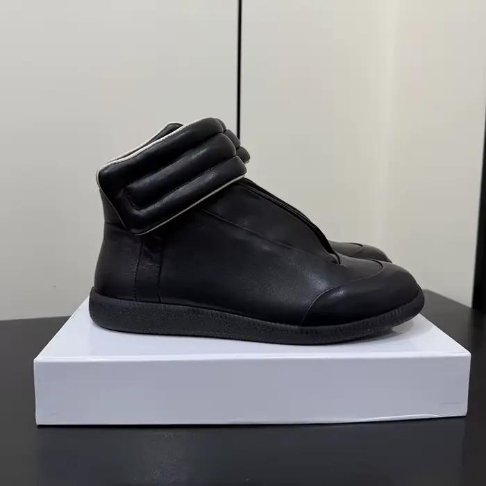Chaussures montantes plates noires pour hommes, en cuir véritable, style urbain décontracté noir/bla