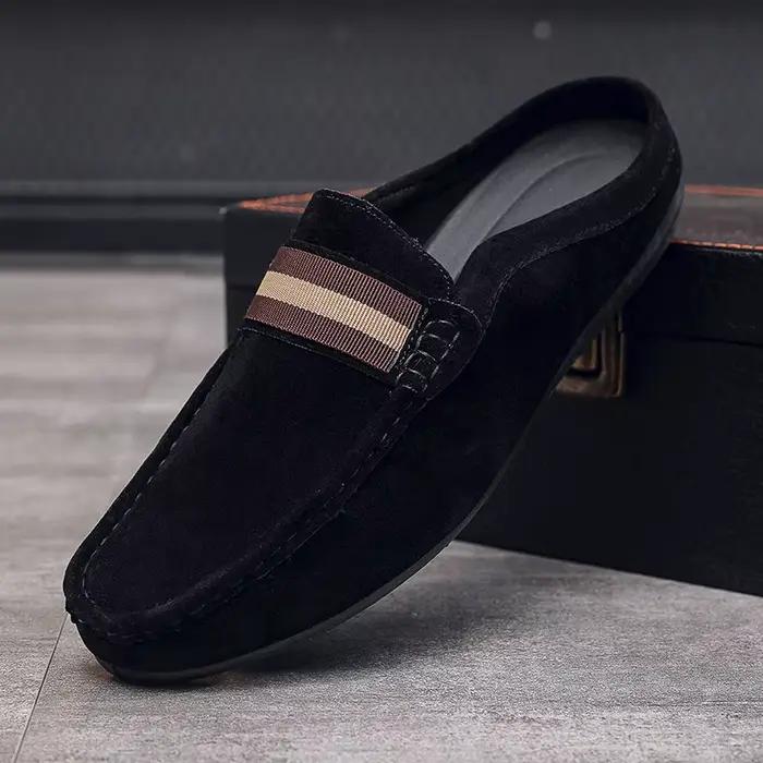 Mules d'été en daim et cuir, demi-chaussures pour hommes, mocassins décontractés, pantoufles plates 