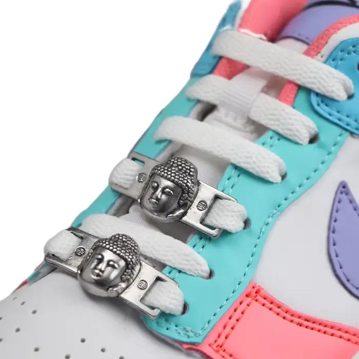 AF1 tête de bouddha paix chaussure mode dentelle boucle métal lacet décorations chaussures accessoir