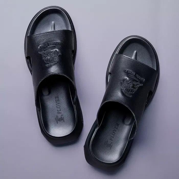Chaussures d'été 2026 pour hommes, sandales décontractées en cuir véritable brodé, claquettes confor