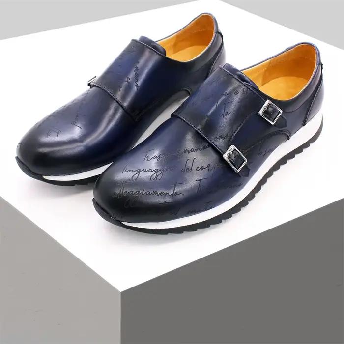 Chaussures en cuir classiques à double boutonnage pour hommes, chaussures rondes Parker, chaussures 