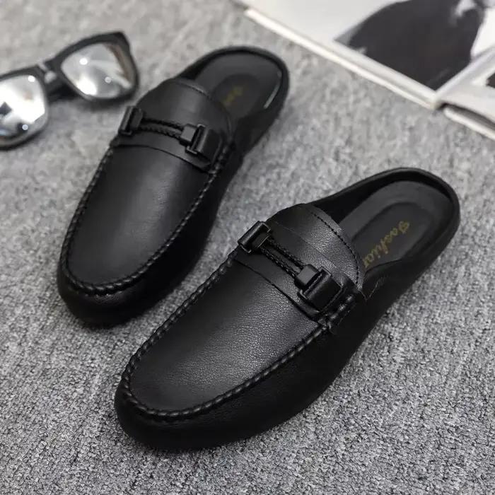 Demi-pantoufles d'été en cuir pour hommes, mocassins confortables, chaussures décontractées respiran