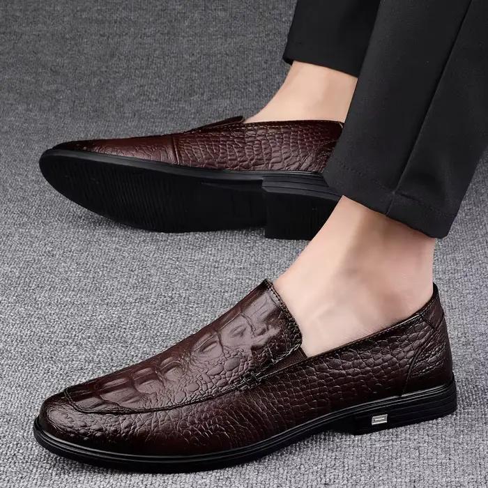 Chaussures décontractées en cuir véritable pour hommes, mocassins d'affaires formels, motif crocodil