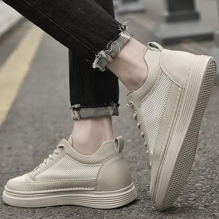 Chaussures d'Été en Cuir de Vache et Maille pour Homme, Baskets Décontractées de 6cm, de Styliste, R