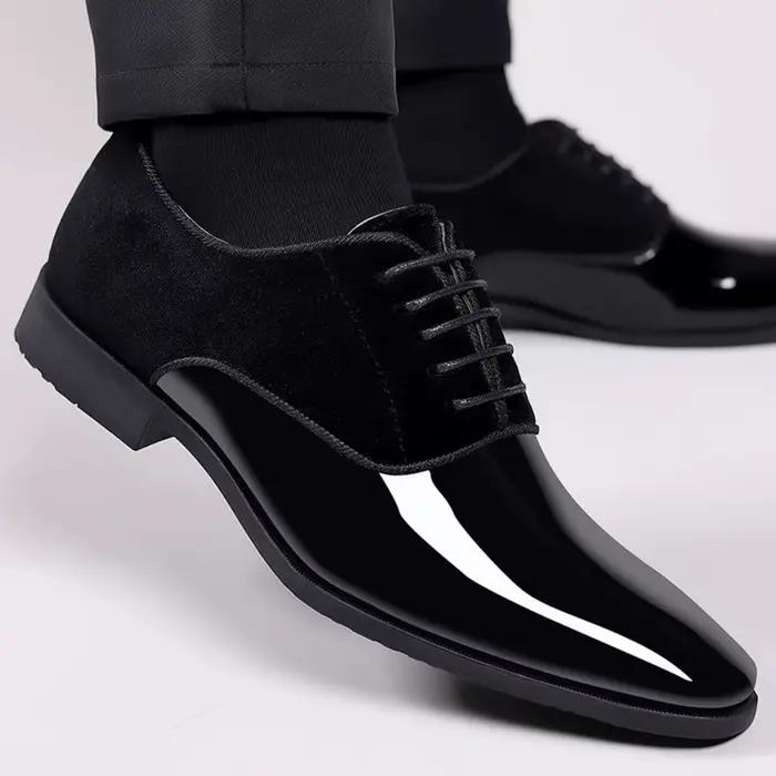 Chaussures Oxford à lacets pour hommes, chaussures provoqué formelles, haute brillance, basses, carr