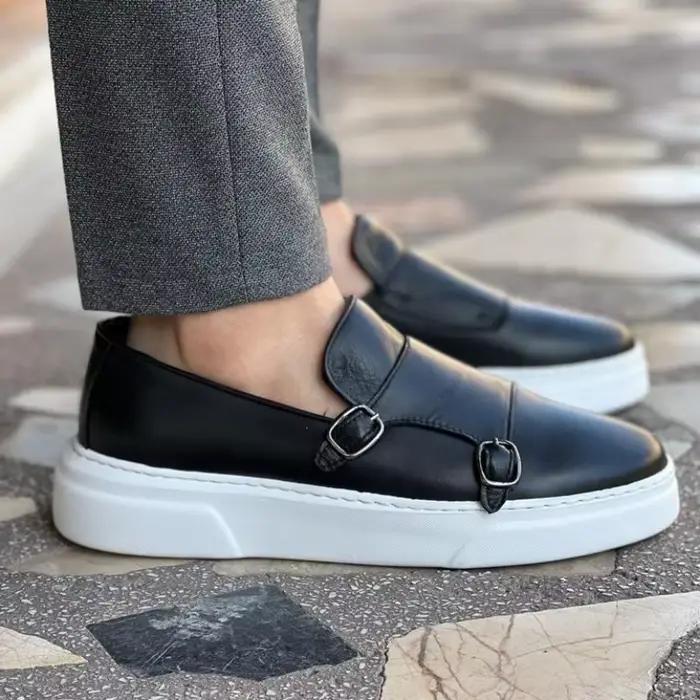 Chaussures de sport à enfiler faites à la main pour hommes, baskets à double structure, noir, marron