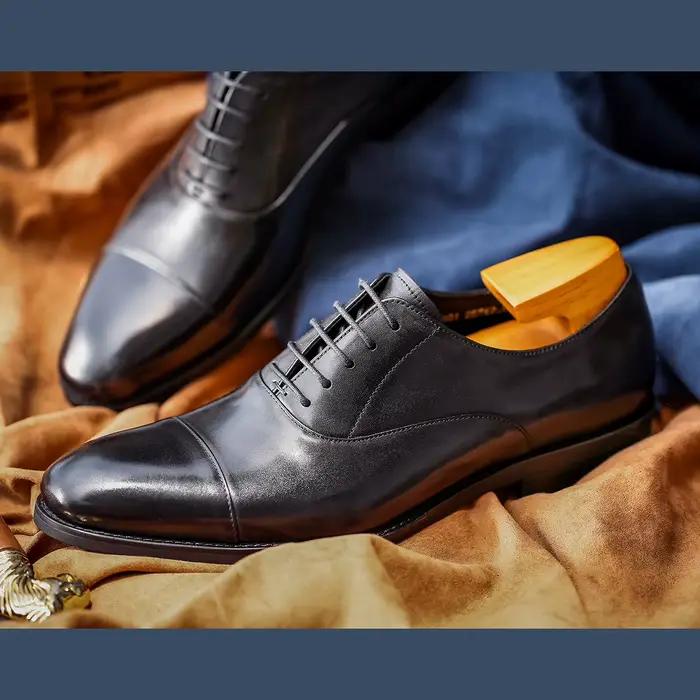 Hanmce-Chaussures Oxford en cuir véritable pour hommes, respirantes, à la mode