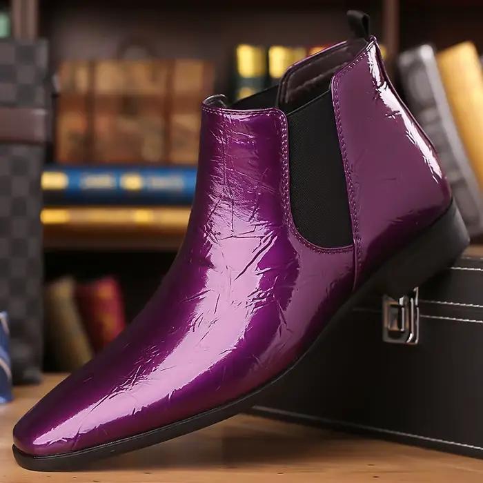 Bottines Chelsea brillantes pour hommes, marque de luxe, nouvelles bottes courtes pointues, faites à