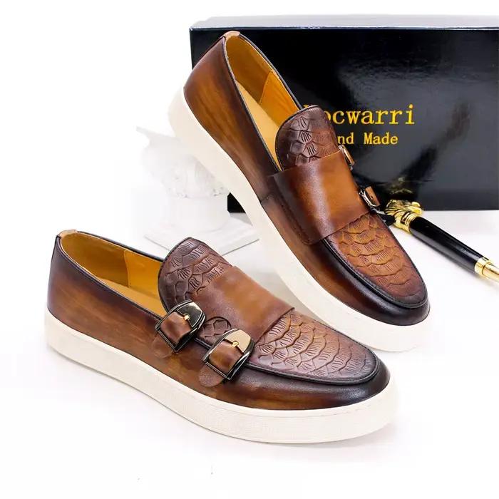 Chaussures décontractées en cuir véritable pour hommes, chaussures plates coordonnantes, à lacets, f