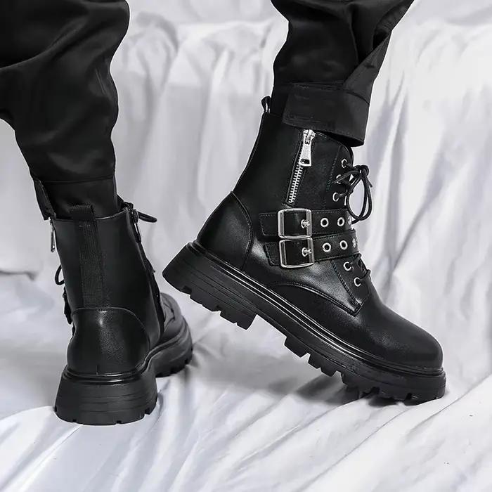 Nouvelle marque de luxe noir hommes Chelsea bottes gothique Biker bottes hommes décontracté en cuir 