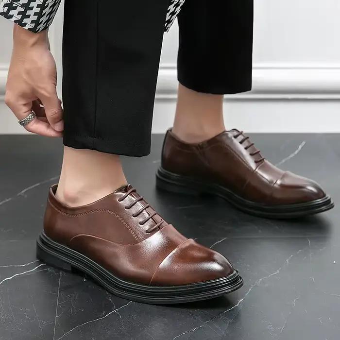 Chaussures en cuir véritable pour hommes, confortables, décontractées, formelles, à lacets, pour tou