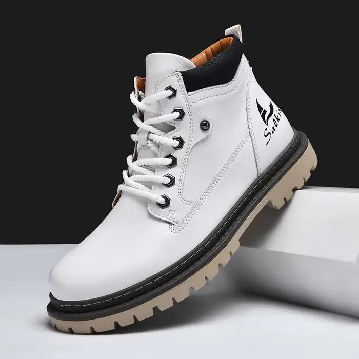 Bottes en cuir faites à la main pour hommes, chaussures d'hiver, bottes de randonnée en plein air, b