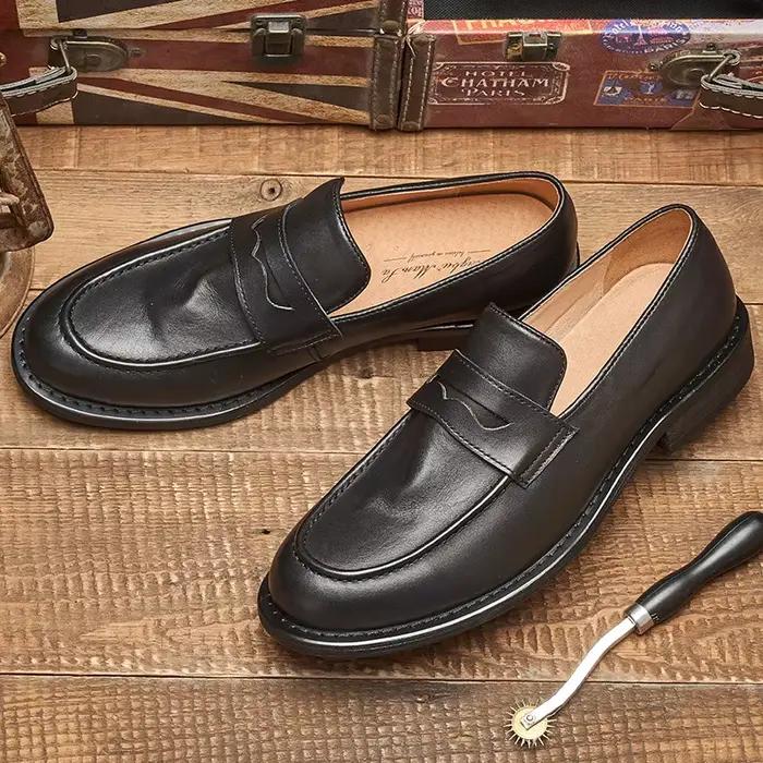 Mocassins britanniques en cuir pour hommes, chaussures de haricot en cuir cirhide, mocassins faits à