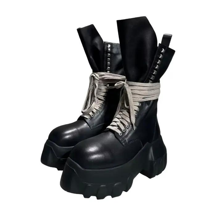 Chaussures montantes pour hommes et femmes, baskets en cuir à lacets, talons gothiques, luxe, Vintag