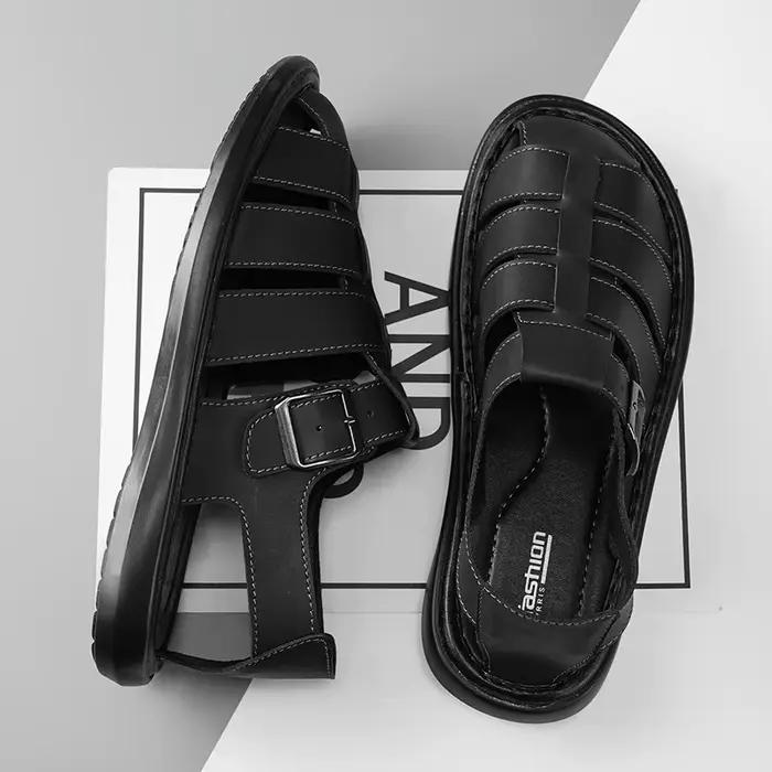 Sandales d'été en cuir de haute qualité pour hommes, chaussures romaines décontractées, chaussures d