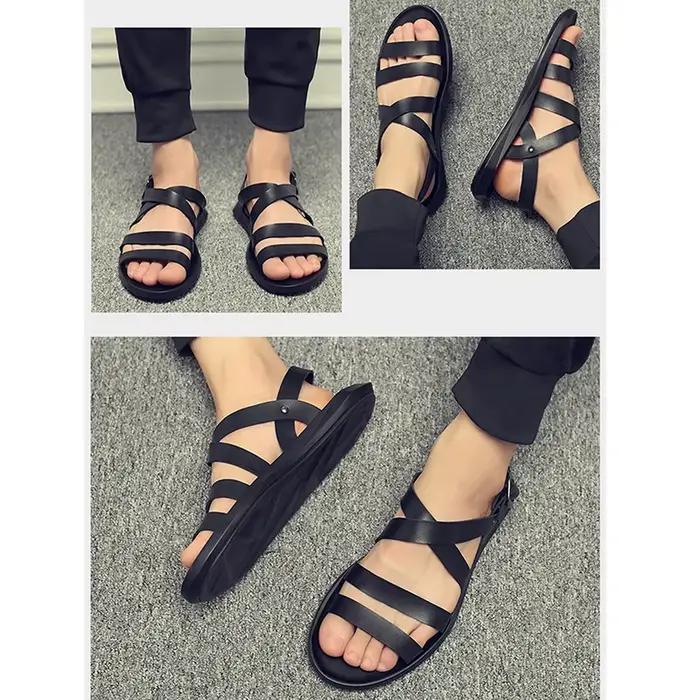Sandales plates d'été hommes chaussures décontracté en cuir souple hommes sandales vacances mâle mar