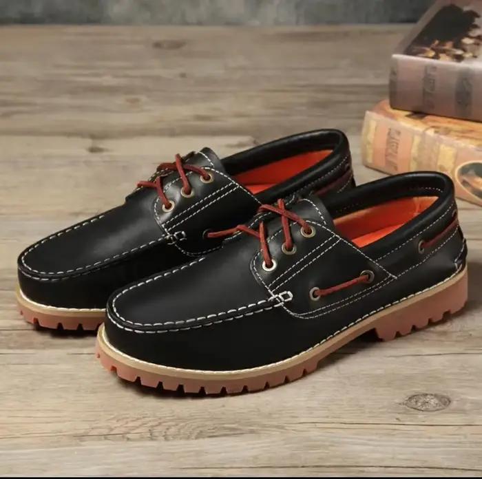 Mocassins en Cuir group pour Homme, Chaussures Souples, Décontractées, Bateau, à Plateforme, Noir, M