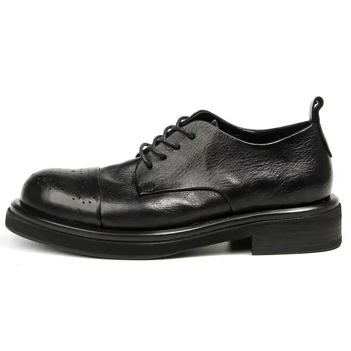 Chaussures en cuir décontractées sculptées à trois articulations pour hommes, cuir de vachette rétro