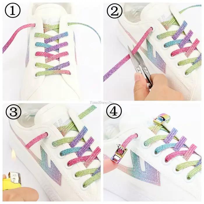 Nouveau arc-en-ciel serrure magnétique lacets élastiques sans cravate lacets de chaussures baskets l