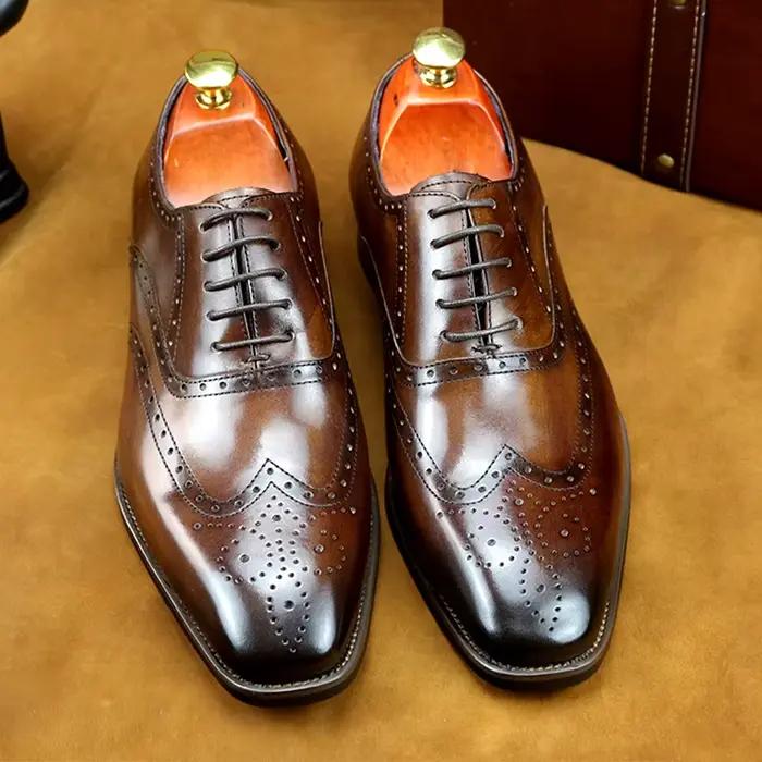 Chaussures en cuir véritable pour hommes, chaussures provoqué d'affaires, cuir de vachette sculpté b