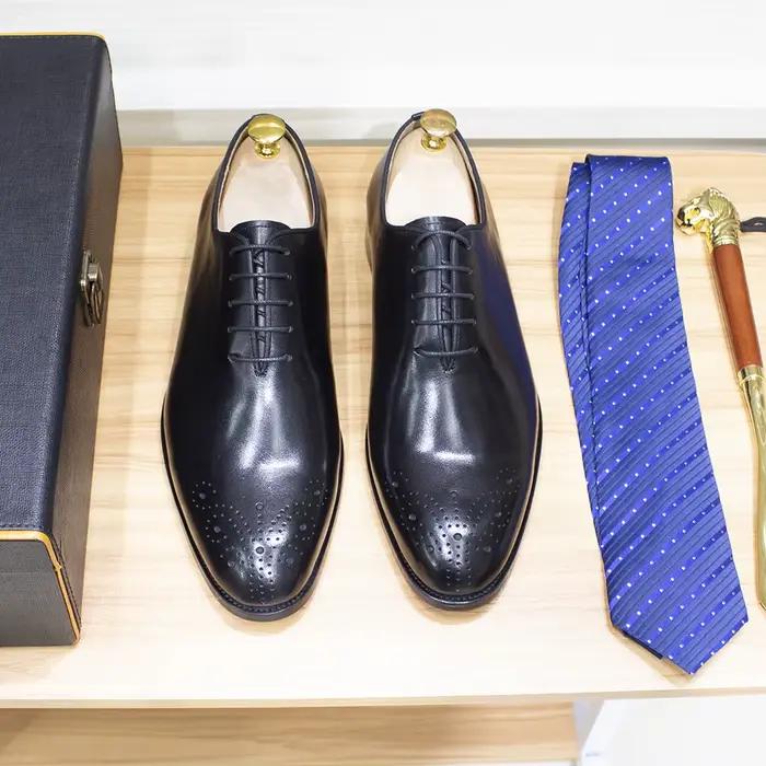 Chaussures formelles en cuir véritable pour hommes, faites à la main, classiques, coupe entière, Oxf