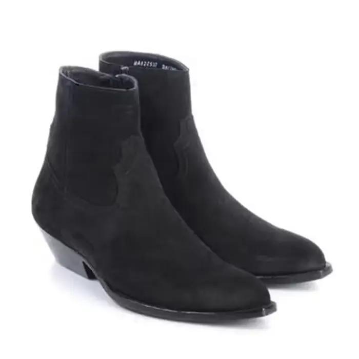 Bottes Chelsea pour hommes en nubuck et daim, à bout pointu et talon carré, couleur unie, en cuir vé