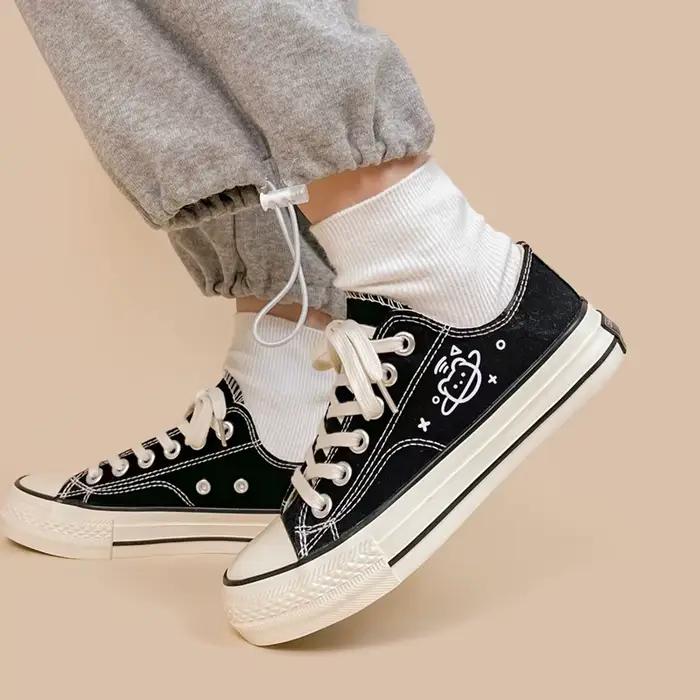 Baskets d'athlétisme plates et décontractées, chaussures en toile avec Graffiti, Design original, po