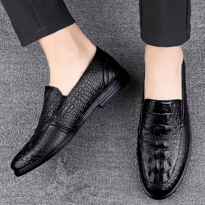 Chaussures décontractées en cuir véritable pour hommes, mocassins d'affaires formels, motif crocodil