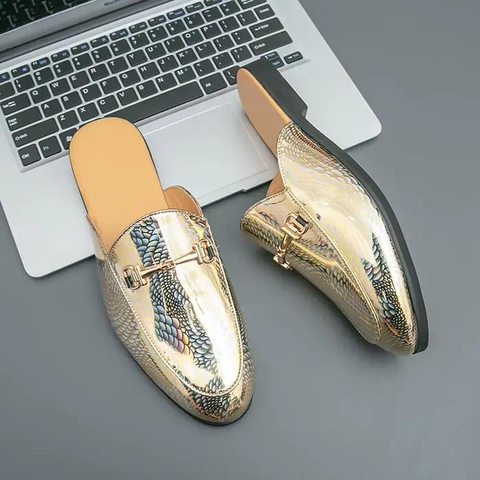 Demi-chaussures noires en cuir pour hommes, mocassins décontractés, mules à la mode, mocassins socia