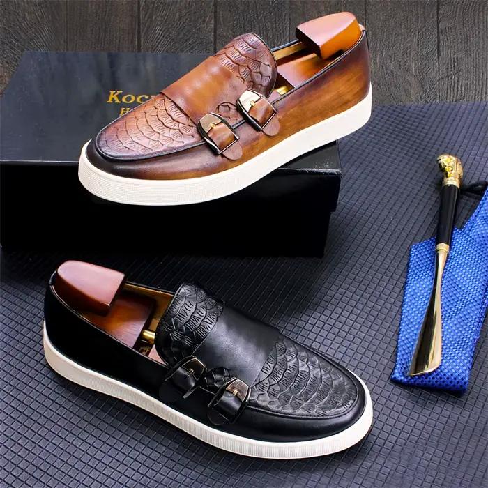 Chaussures décontractées en cuir véritable pour hommes, chaussures plates coordonnantes, à lacets, f