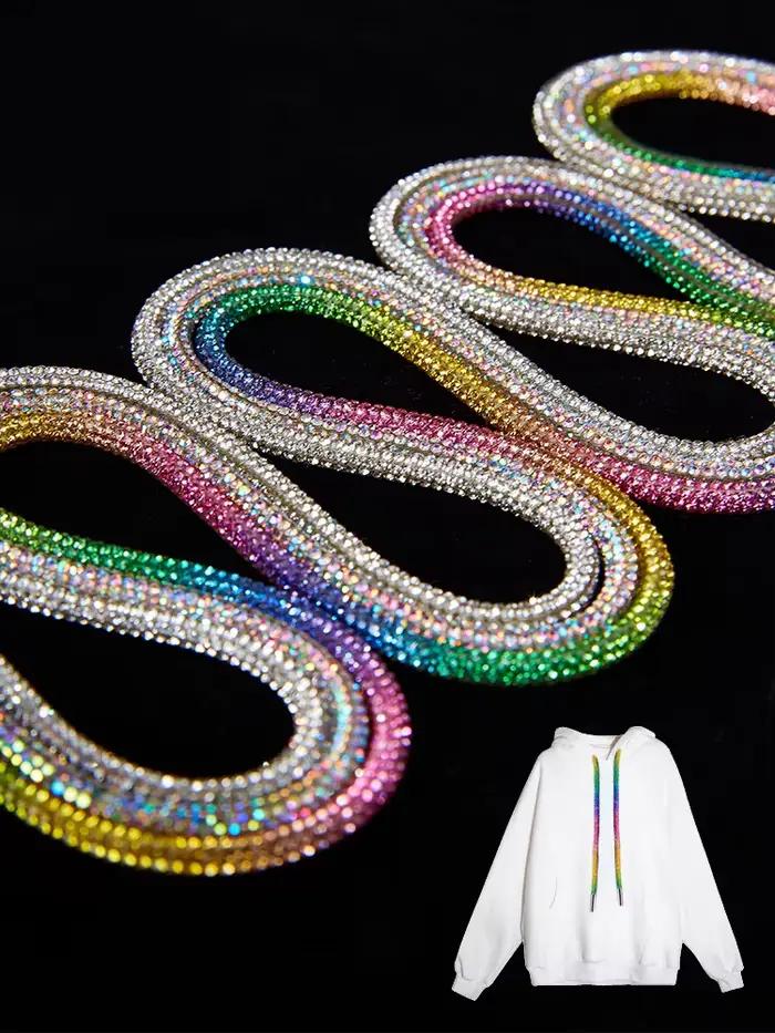 1 pièces lacets ronds en strass arc-en-ciel diamant lacet baskets lacets de chaussures cordon bricol