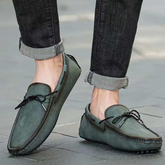 Mocassins respirants en cuir véritable pour hommes, chaussures décontractées à enfiler, mocassins no