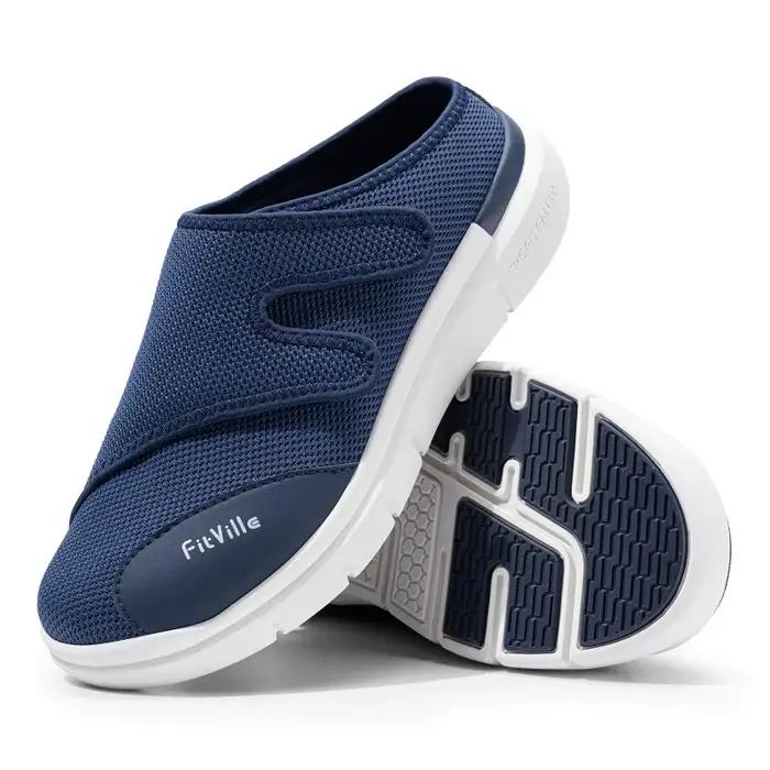 FitVille – Demi-chaussons pour hommes, chaussures diabétiques extra larges 4E, réglables, légères, d