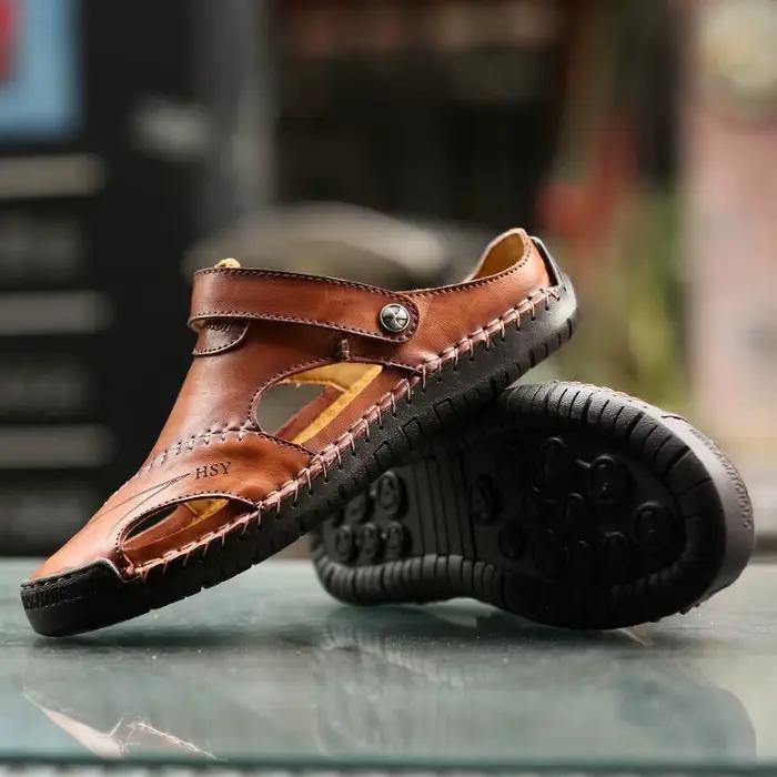 Sandales d'été en cuir pour hommes, sandales romaines classiques, pantoufles d'extérieur, tongs de p