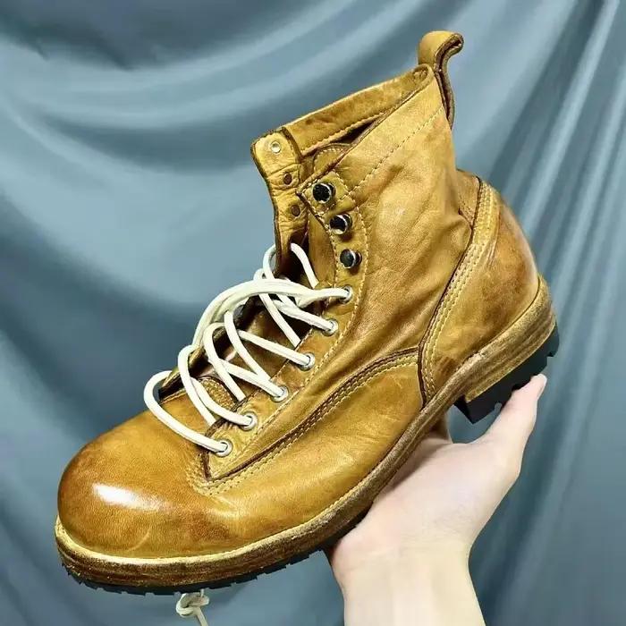 Bottes hautes en cuir rétro lavé pour hommes, semelles épaisses, taille haute, courtes, Goodyear, ch