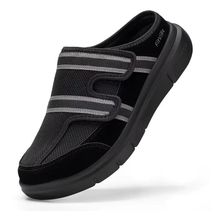 FitVille Pantoufles larges pour hommes avec support de voûte plantaire Mules pantoufles de maison re