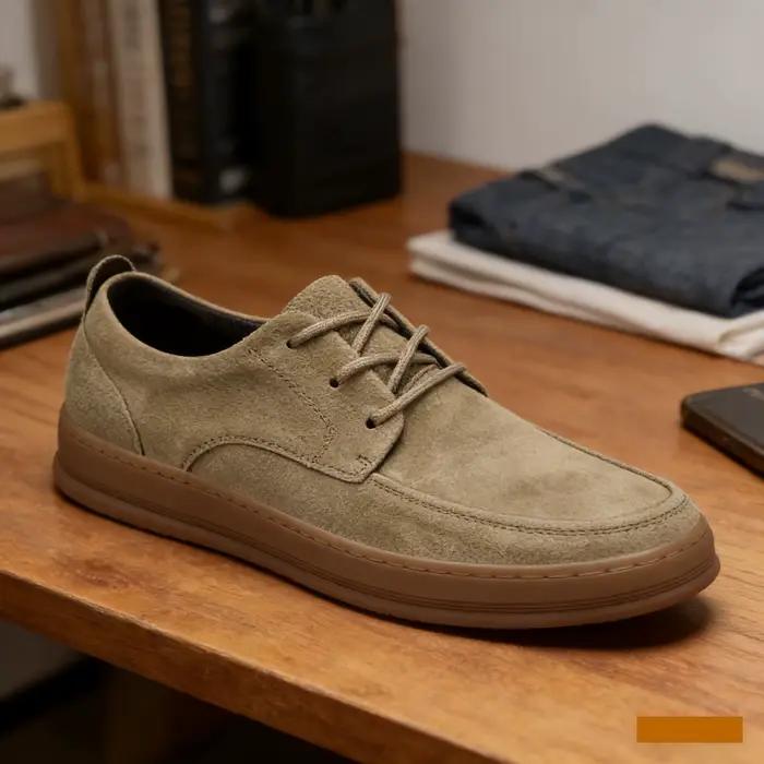 Chaussures décontractées en cuir suédé de haute qualité, baskets à lacets à talon bas, chaussures pl