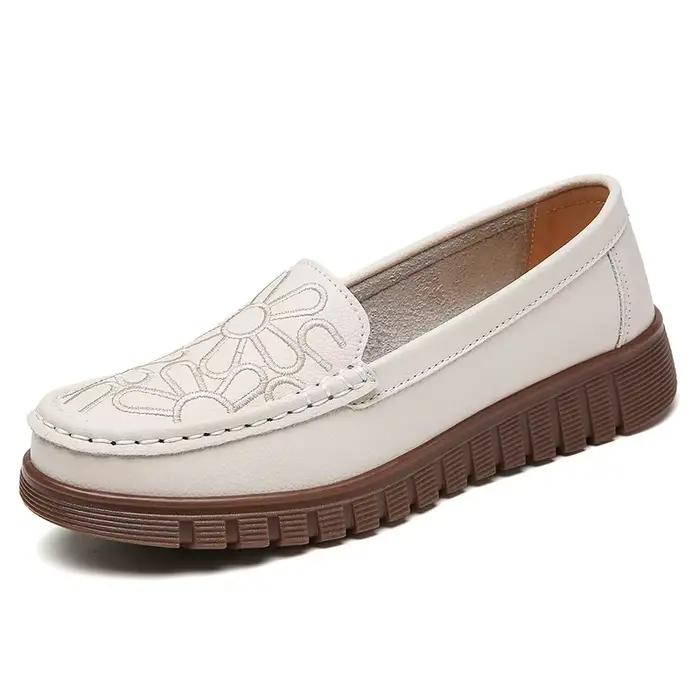 WOIZGIC femmes dames mère chaussures en cuir véritable appartements antidérapants sur doux printemps