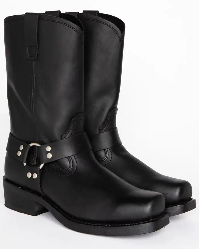 Bottes de cowboy rétro pour hommes, bottes western mi-mollet en cuir PU, chaussures à enfiler pour h