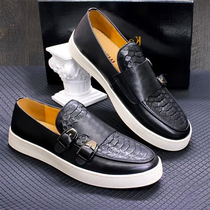 Chaussures décontractées en cuir véritable pour hommes, chaussures plates coordonnantes, à lacets, f