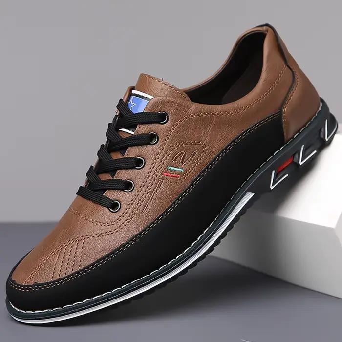Chaussures légères à lacets en cuir PU pour hommes, baskets respirantes, chaussures décontractées, s