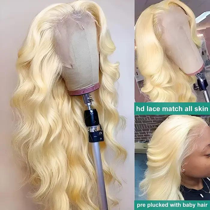 Wiggogo Blonde dentelle avant perruque perruque de cheveux humains 613 Hd dentelle frontale perruque