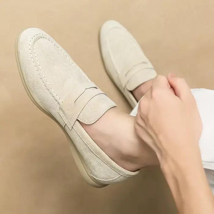 Chaussures pour homme en cuir suédé rétro de créateur, mocassins à enfiler, chaussures habillées Pen
