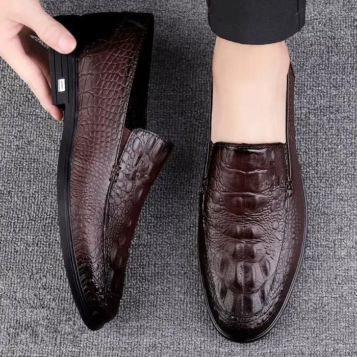 Chaussures décontractées en cuir véritable pour hommes, mocassins d'affaires formels, motif crocodil