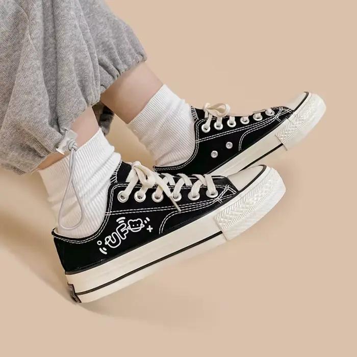 Baskets d'athlétisme plates et décontractées, chaussures en toile avec Graffiti, Design original, po