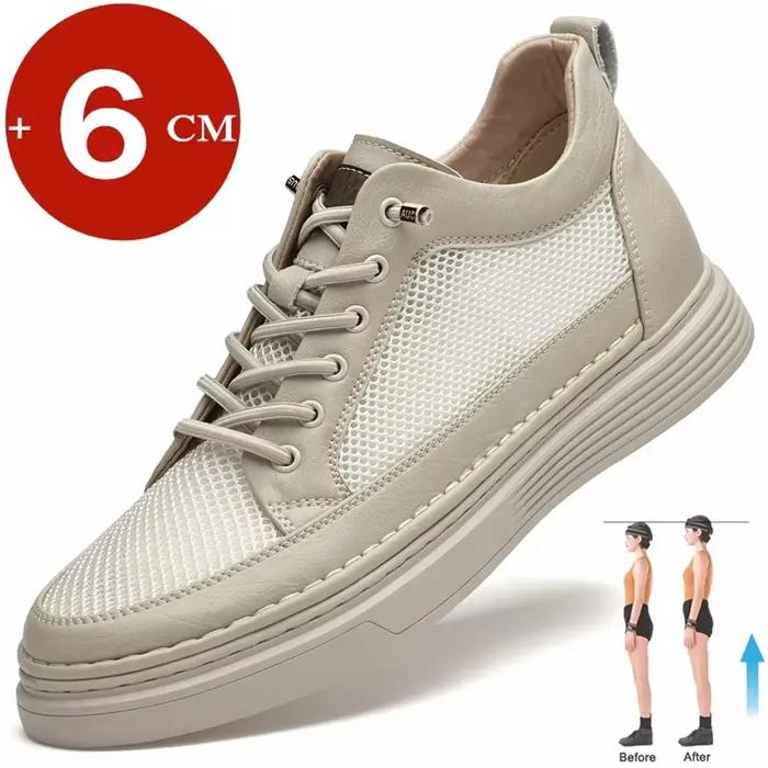 Chaussures d'Été en Cuir de Vache et Maille pour Homme, Baskets Décontractées de 6cm, de Styliste, R